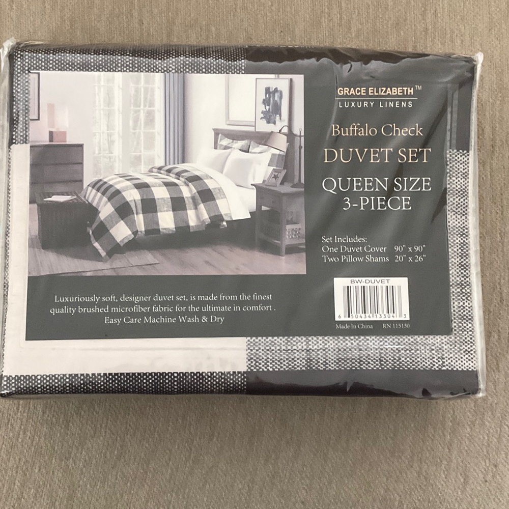 Buffalo Check Duvet Set - Queen Size, Black and White